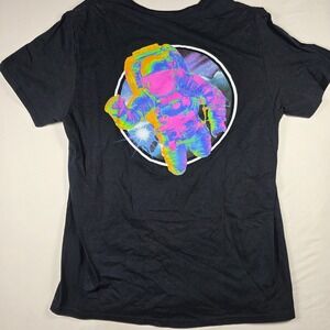 NASA Astronaut Graphic T-Shirt Men's Large Black Space Neon Print Hyper Space